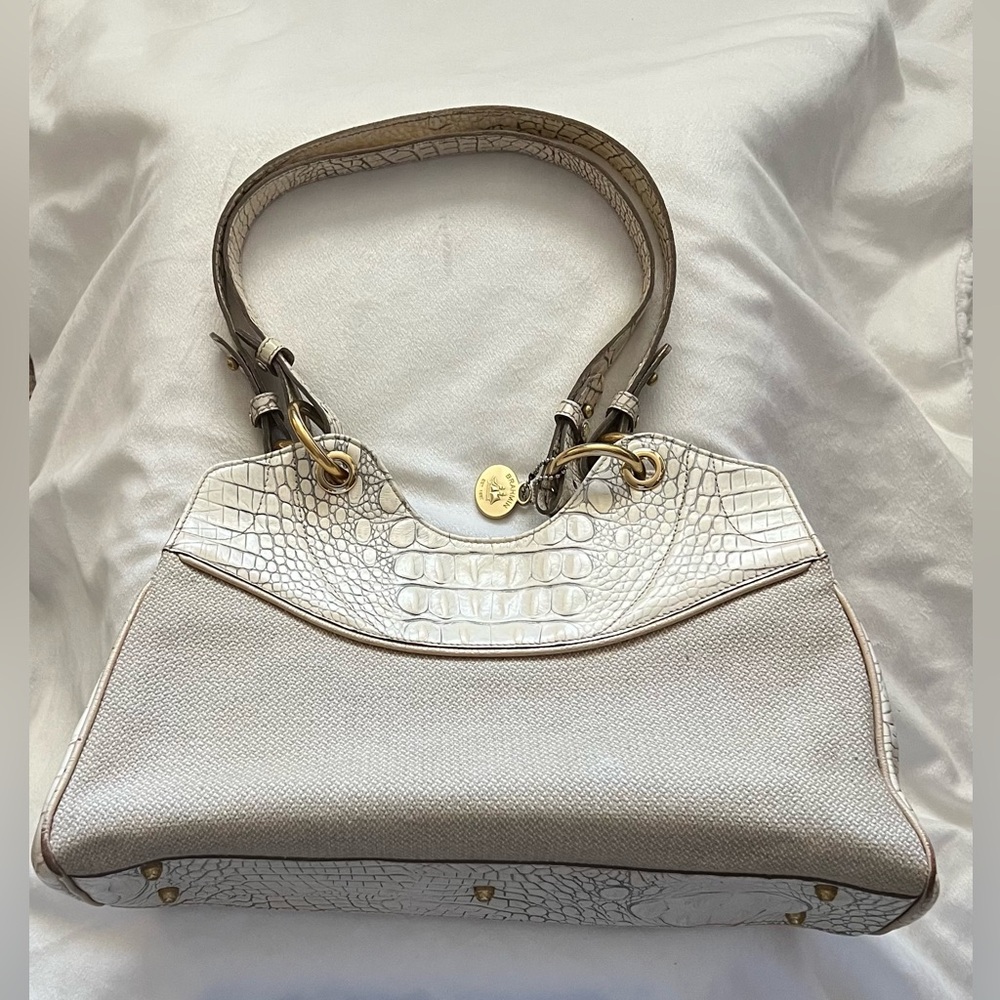 Vintage Brahmin Gracyn Portofino Croc Embossed Leather/Canvas Shoulder Bag